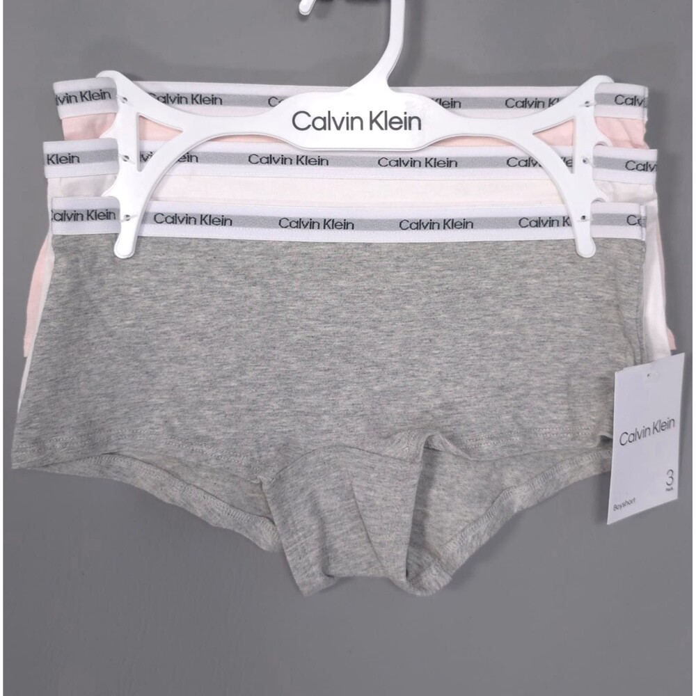 CALVIN KLEIN Kids Girls New 3 Pack Boyshort Panties Cotton MEDIUM 7-8 #39670